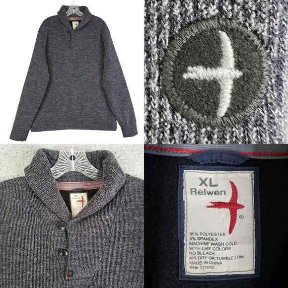 Relwen Shawl Neck Sweater Mens Size XL Gray Huckberry Pullover Outdoors - Picture 1 of 8